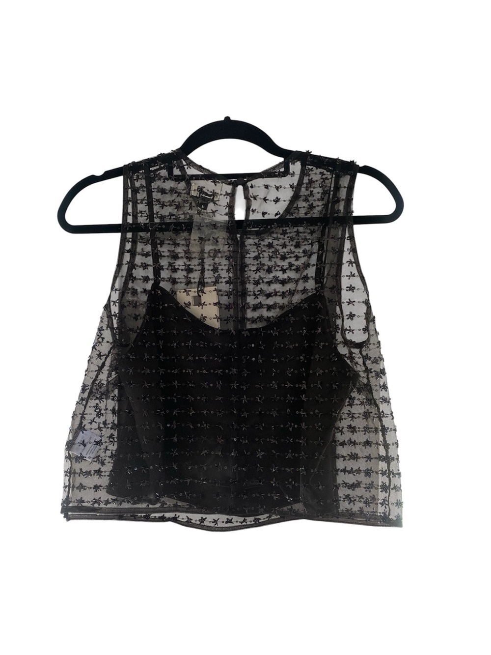 NEW!!!STAUD Seraphina Top Black Beaded Sheer Cropped Camisole - Picture 3 of 3